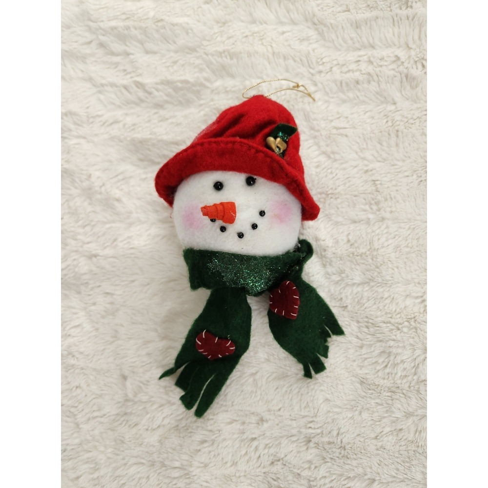 Fabric Christmas Ornament Snowman Head W/‎ Scarf 6"
